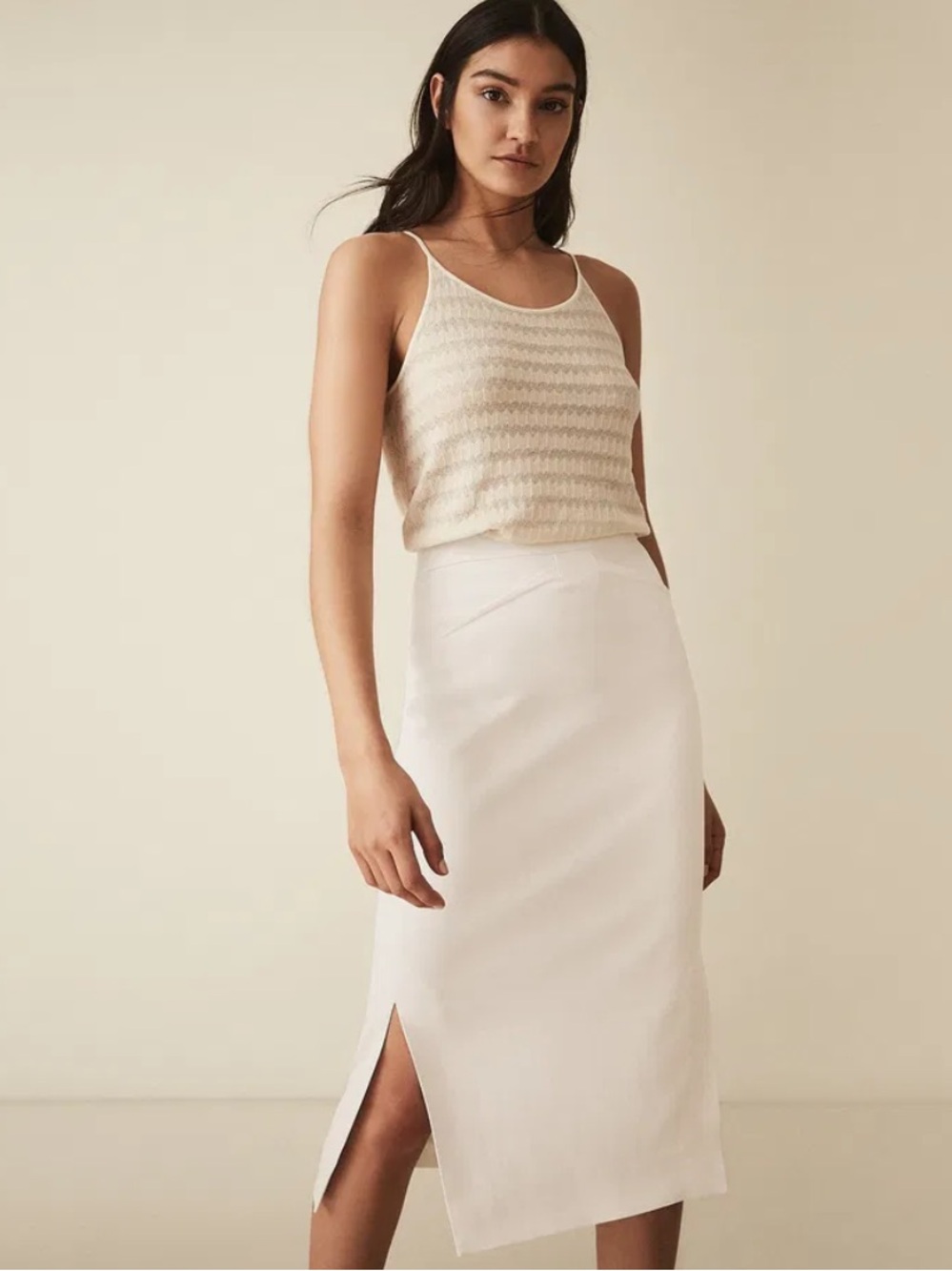 REISS ROXANNE PENCIL SKIRT SIDE SPLIT IVORY LUXURY CAREER OFFICE BOSS US 8 UK 12